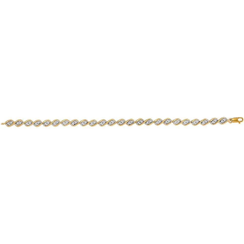 10K Beautiful 10K Yellow Gold Diamond Illusion Set Tennis Bracelet 1/5 Cttw