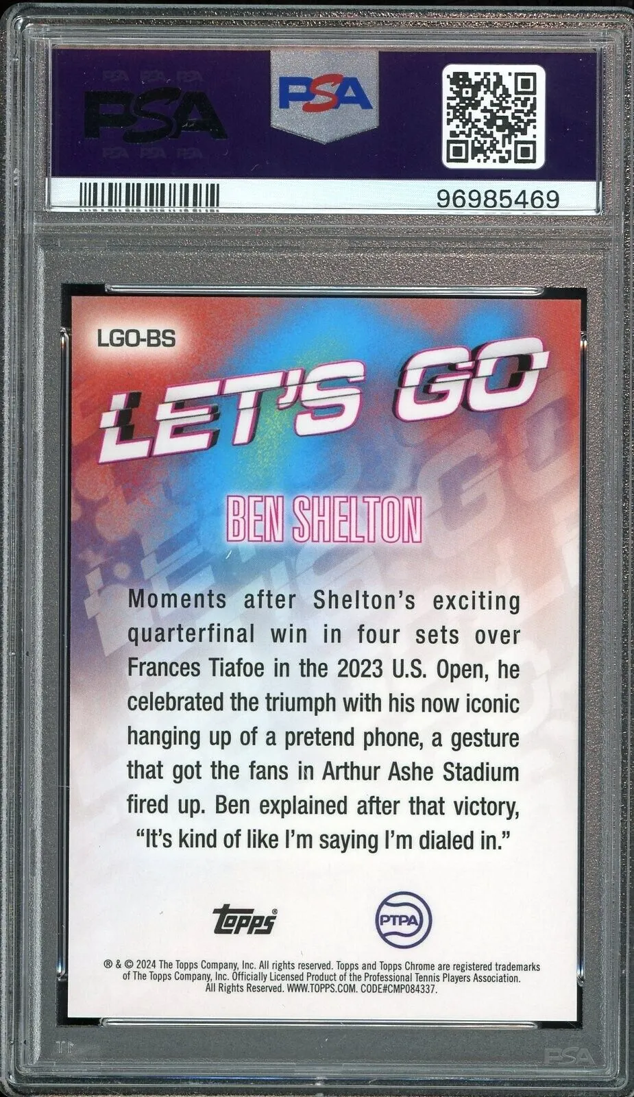 2024 Topps Chrome Tennis Let's Go SSP Case Hit Ben Shelton RC PSA 10 GEM MINT