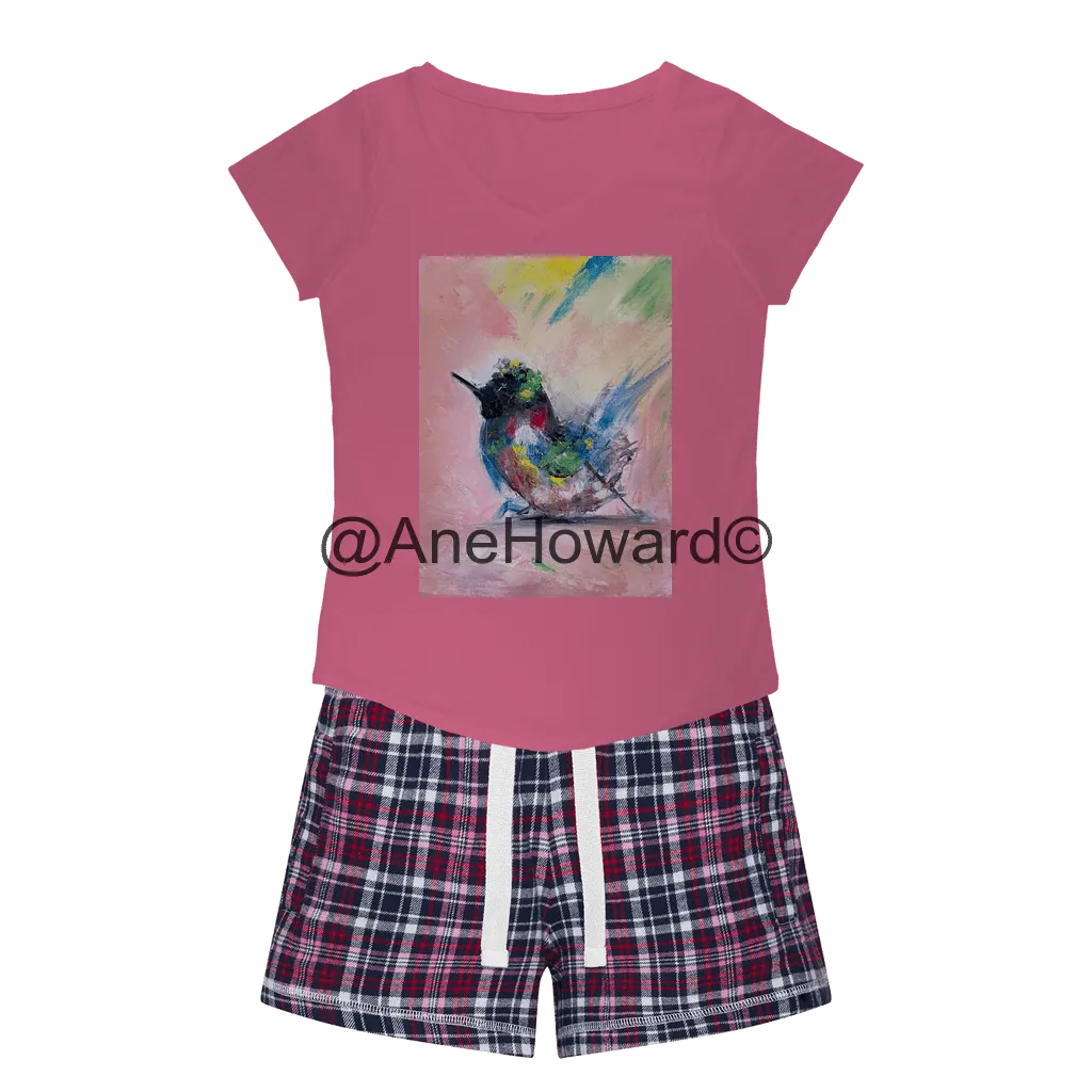 Abstract Bird Women's Sleepy Cotton Tee and Flannel Short