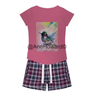 Abstract Bird Women's Sleepy Cotton Tee and Flannel Short