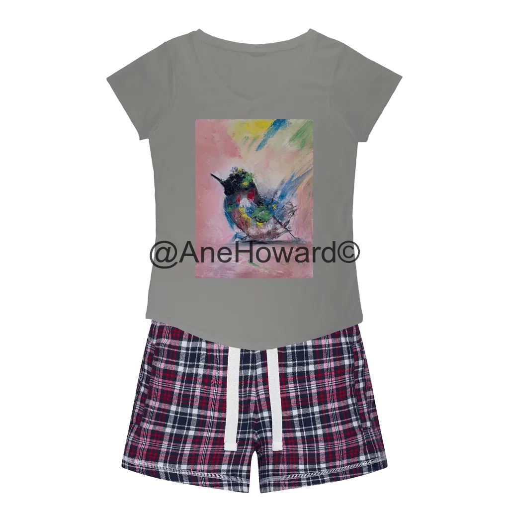Abstract Bird Women's Sleepy Cotton Tee and Flannel Short
