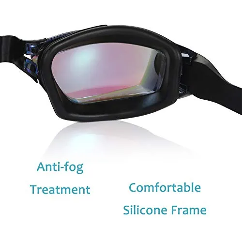AEGEND Mirrored Swimming Goggles 2.0 No Leaking Anti Fog UV Protection Triathlon Swim Goggles Mirrored Coated with Free Protection Case for Adult Men Women Youth Kids Child, Black