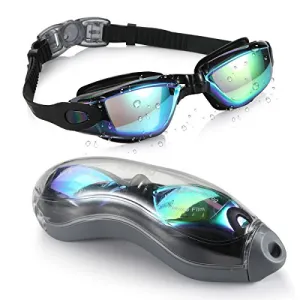 AEGEND Mirrored Swimming Goggles 2.0 No Leaking Anti Fog UV Protection Triathlon Swim Goggles Mirrored Coated with Free Protection Case for Adult Men Women Youth Kids Child, Black