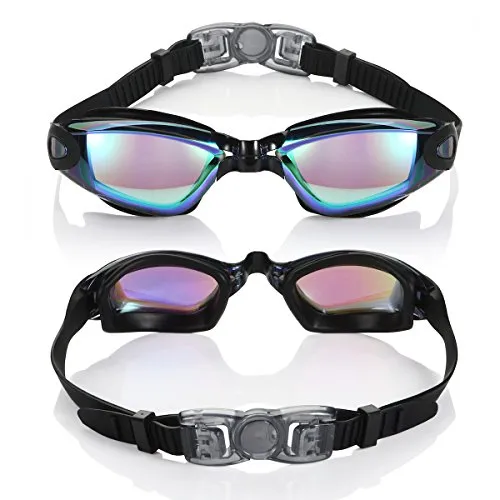 AEGEND Mirrored Swimming Goggles 2.0 No Leaking Anti Fog UV Protection Triathlon Swim Goggles Mirrored Coated with Free Protection Case for Adult Men Women Youth Kids Child, Black