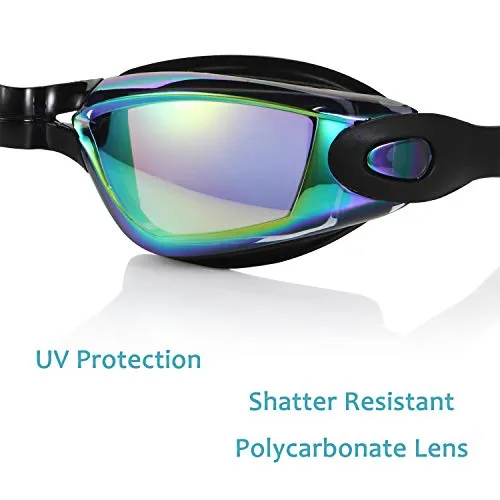 AEGEND Mirrored Swimming Goggles 2.0 No Leaking Anti Fog UV Protection Triathlon Swim Goggles Mirrored Coated with Free Protection Case for Adult Men Women Youth Kids Child, Black