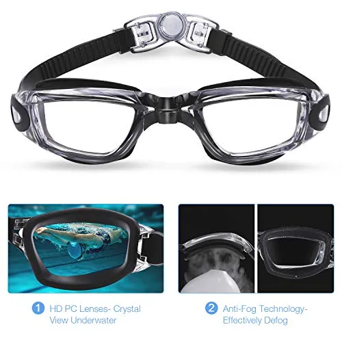 aegend Swim Goggles, Swimming Goggles No Leaking Anti Fog UV Protection Triathlon Swim Goggles with Free Protection Case for Adult Men Women Youth Kids Child, Multiple Choice