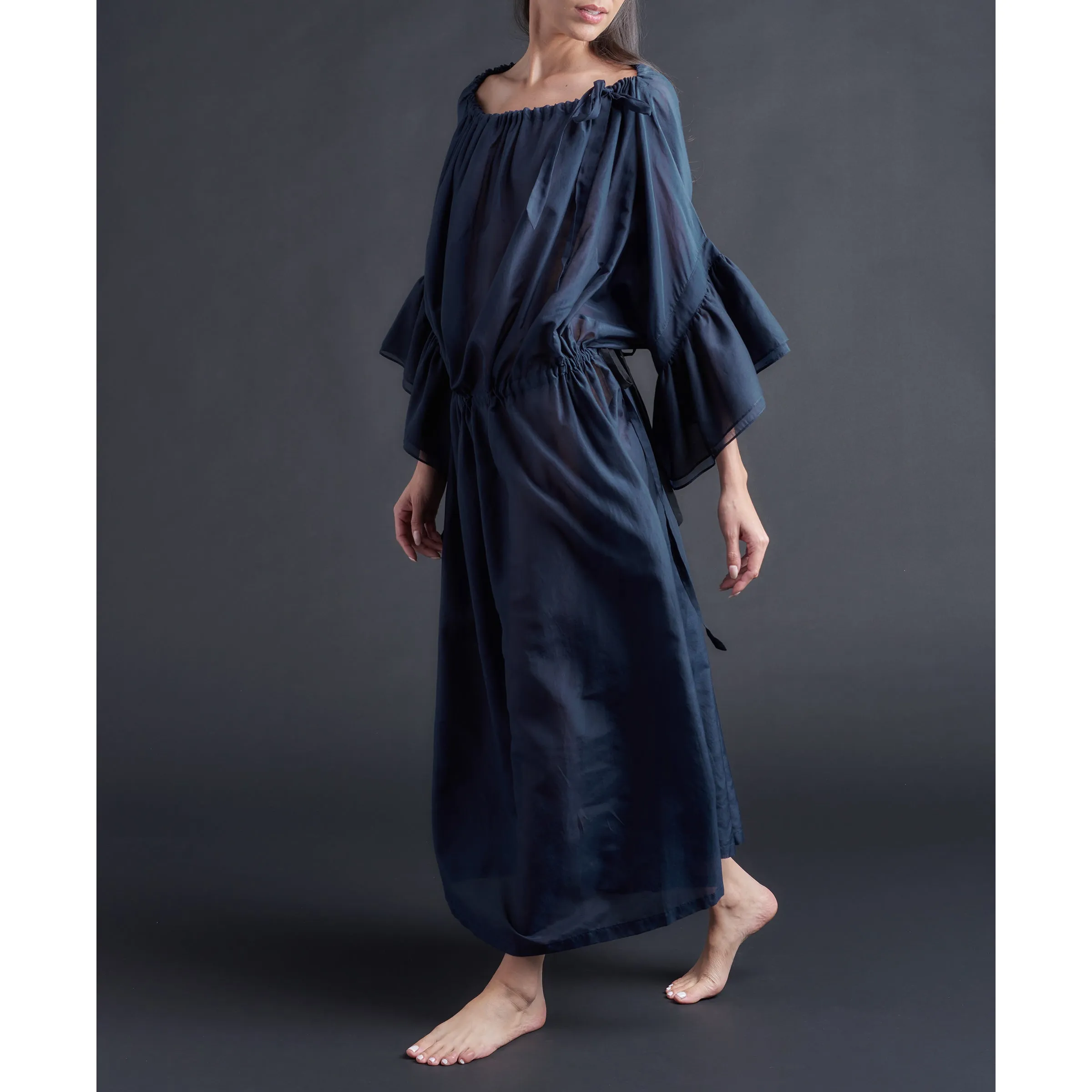 Alba Caftan in Sapphire Silk Cotton Voile