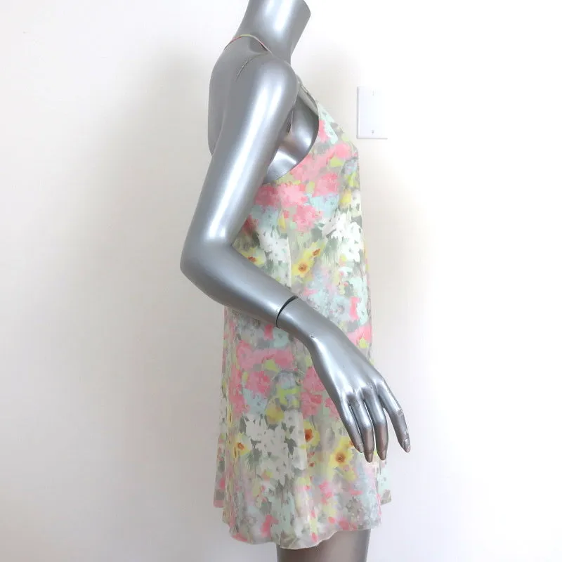 Alice   Olivia Mini Dress Fierra Pastel Floral Print Silk Size Extra Small