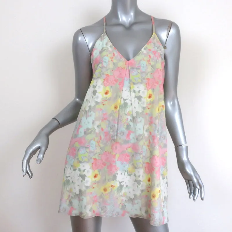 Alice   Olivia Mini Dress Fierra Pastel Floral Print Silk Size Extra Small