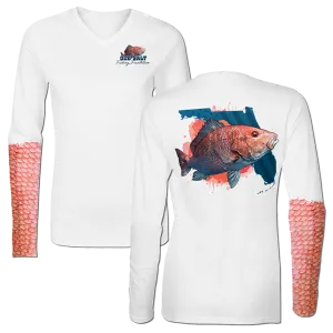 American Red Snapper - Ladies Long Sleeve V-Neck Performance Shirt