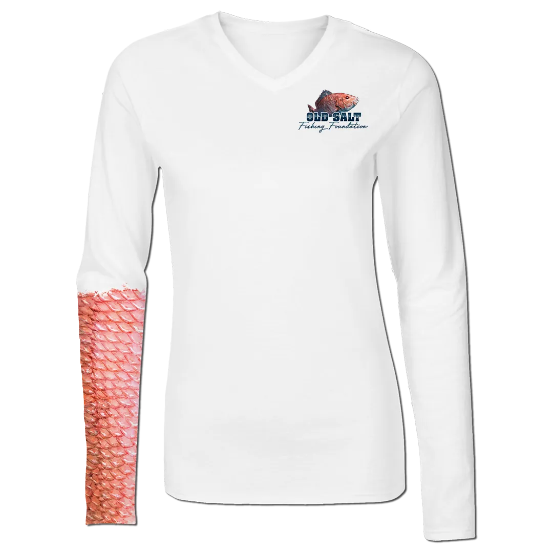 American Red Snapper - Ladies Long Sleeve V-Neck Performance Shirt