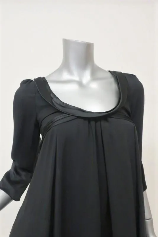 Bally Dress Black Satin-Trim Silk Size US 2 Scoop Neck 3/4 Sleeve