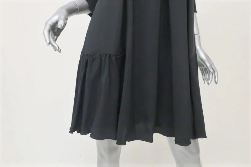 Bally Dress Black Satin-Trim Silk Size US 2 Scoop Neck 3/4 Sleeve