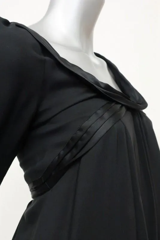 Bally Dress Black Satin-Trim Silk Size US 2 Scoop Neck 3/4 Sleeve