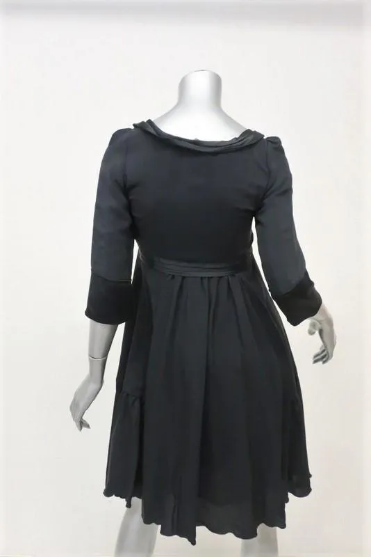 Bally Dress Black Satin-Trim Silk Size US 2 Scoop Neck 3/4 Sleeve