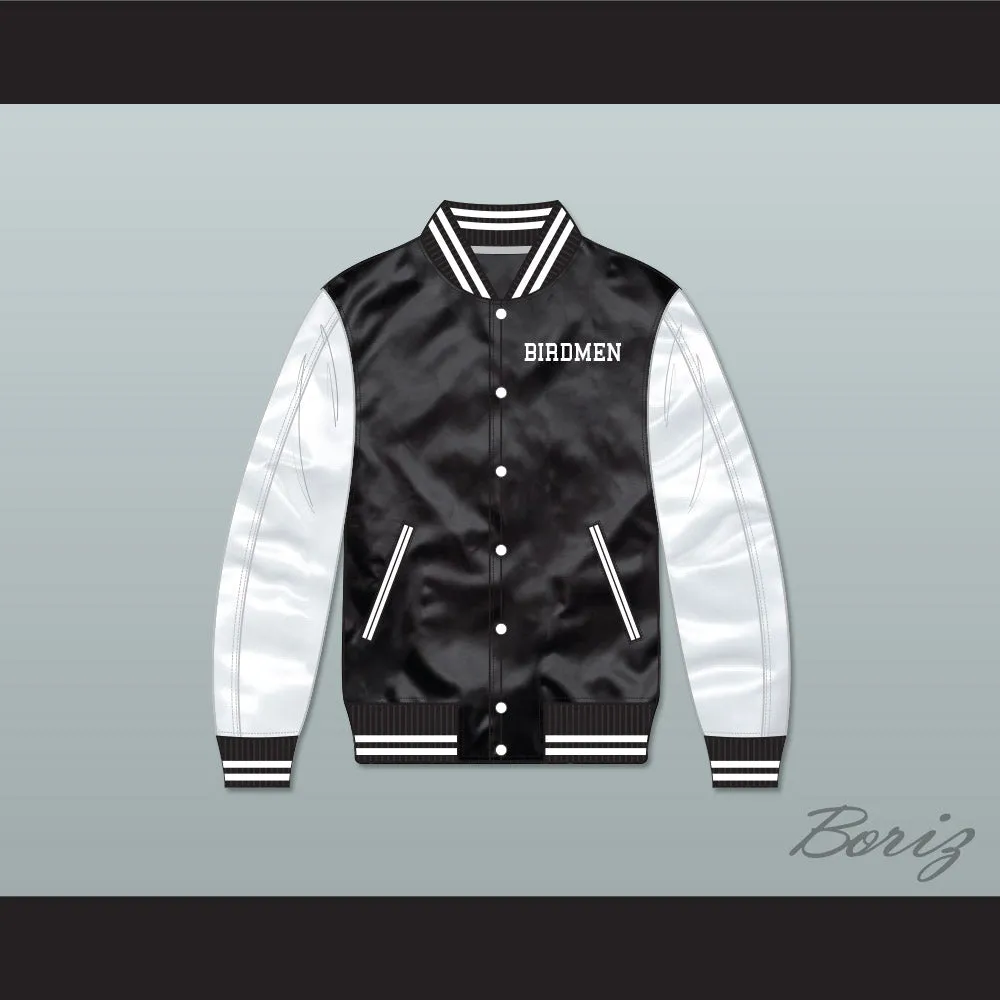 Birdmen Tournament Shoot Out Black/ White Varsity Letterman Satin Bomber Jacket