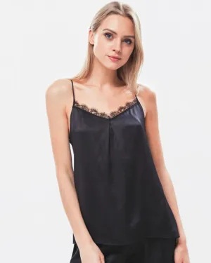 Black Silk Camisole Top With Lace