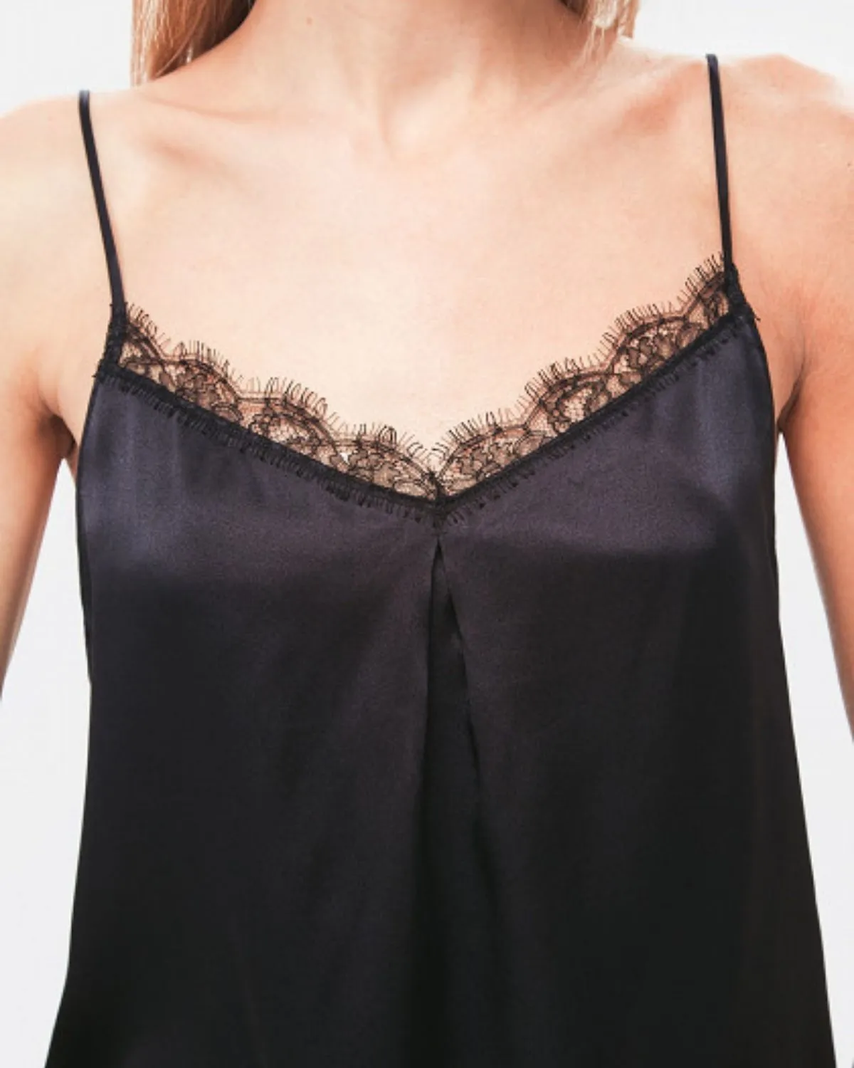 Black Silk Camisole Top With Lace