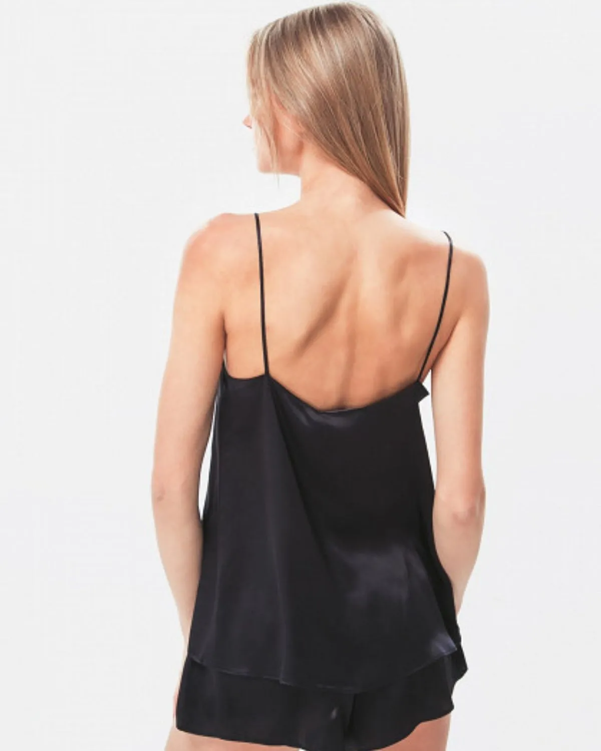 Black Silk Camisole Top With Lace