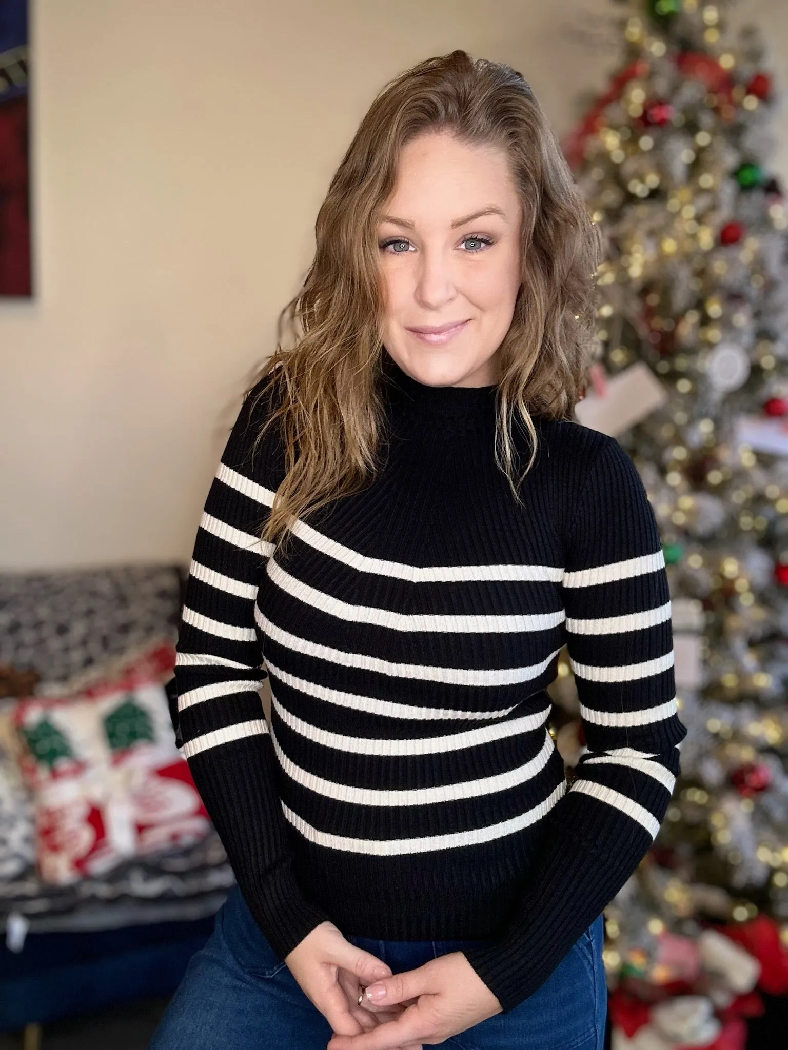 Black Stripe Fitted Ribbed Sweater