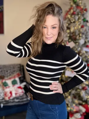 Black Stripe Fitted Ribbed Sweater