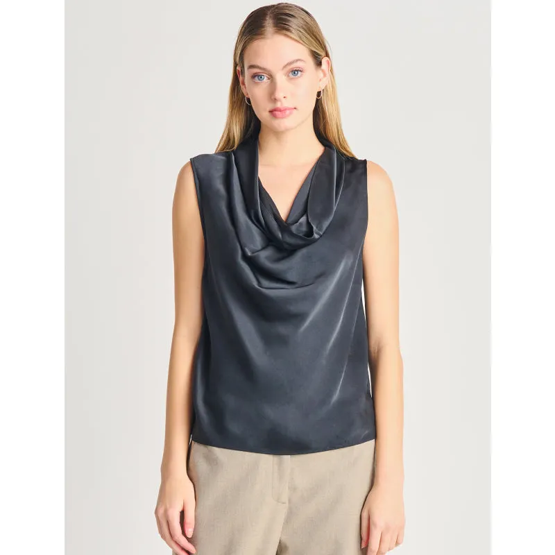 Black Tape Satin Cowl Neck Top