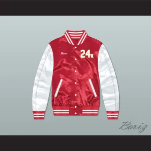 Bruno Mars 24K Hooligans Red/ White Varsity Letterman Satin Bomber Jacket 1