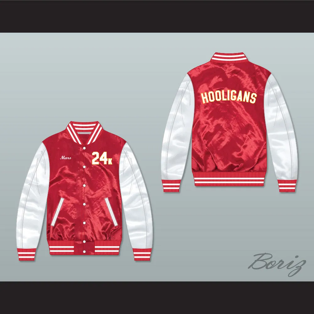 Bruno Mars 24K Hooligans Red/ White Varsity Letterman Satin Bomber Jacket 1