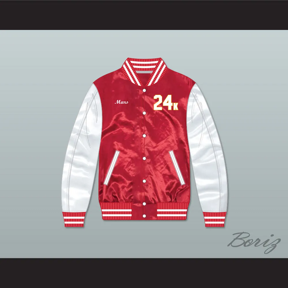Bruno Mars 24K Hooligans Red/ White Varsity Letterman Satin Bomber Jacket 1