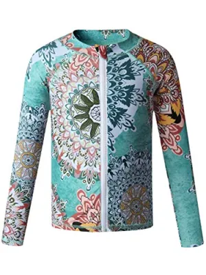 Caracilia Long Sleeve Rashgurad Swimsuit UPF 50  Kids Swimwear Sunsuits with Zipper ZWY29-T05-XS