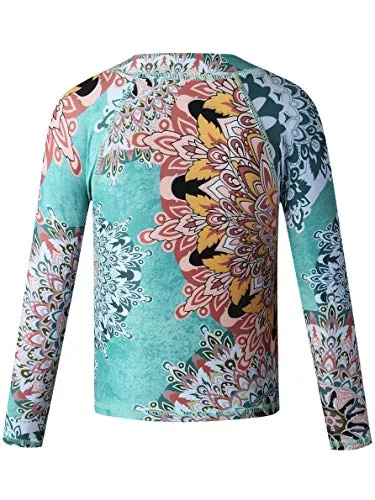 Caracilia Long Sleeve Rashgurad Swimsuit UPF 50  Kids Swimwear Sunsuits with Zipper ZWY29-T05-XS