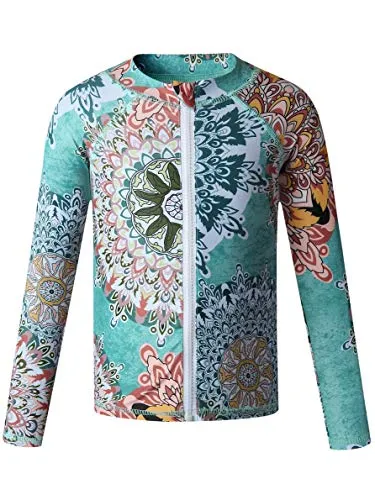 Caracilia Long Sleeve Rashgurad Swimsuit UPF 50  Kids Swimwear Sunsuits with Zipper ZWY29-T05-XS