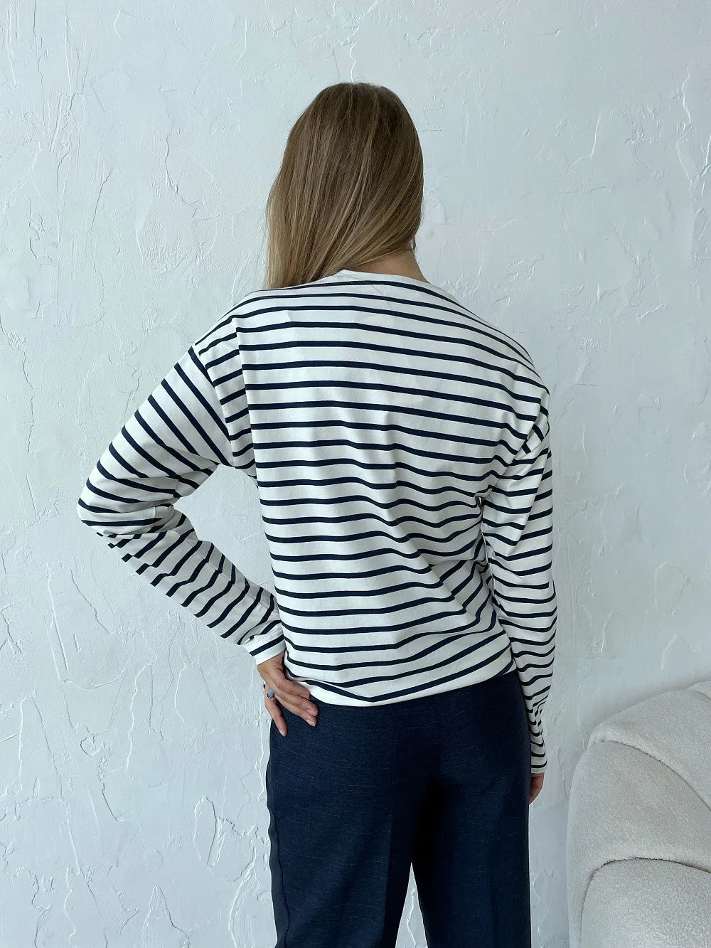 Casual Round Neck Cotton Striped T-shirt