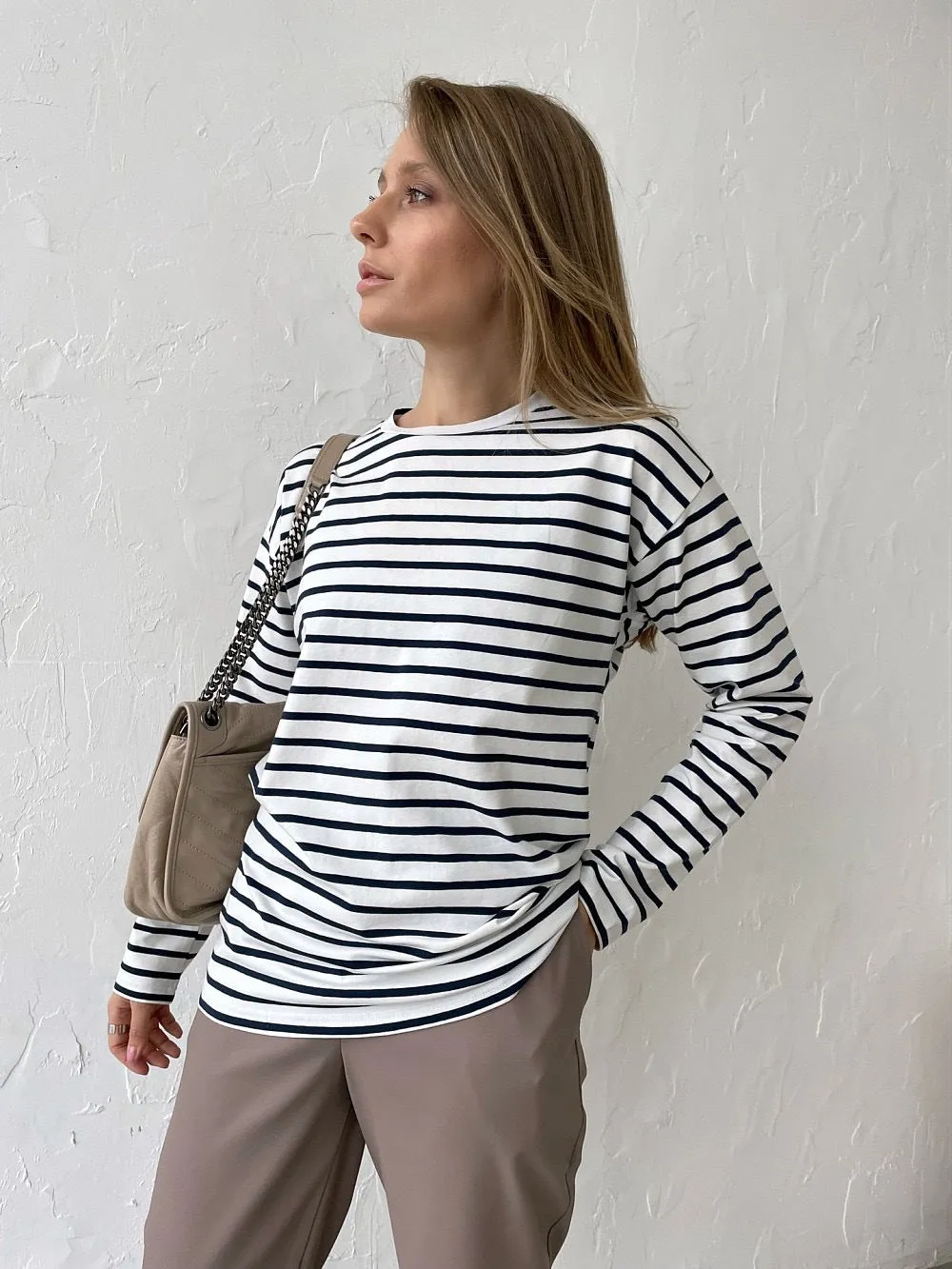 Casual Round Neck Cotton Striped T-shirt
