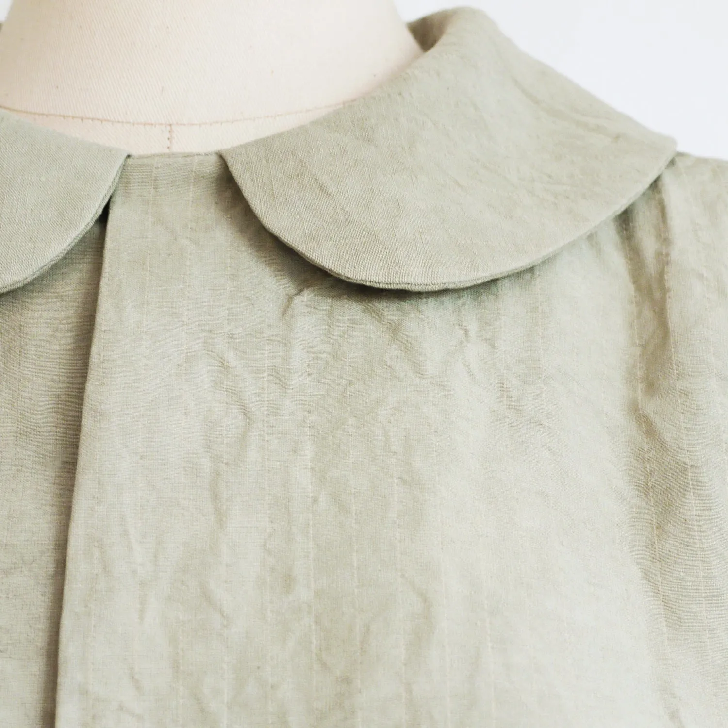 Celadon. Mugwort plant dye silk blouse in gray sage color.  Peter Pan collar cropped blouse