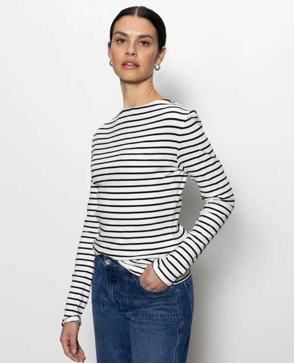 Chalk Black Stripe Boatneck T-Shirt