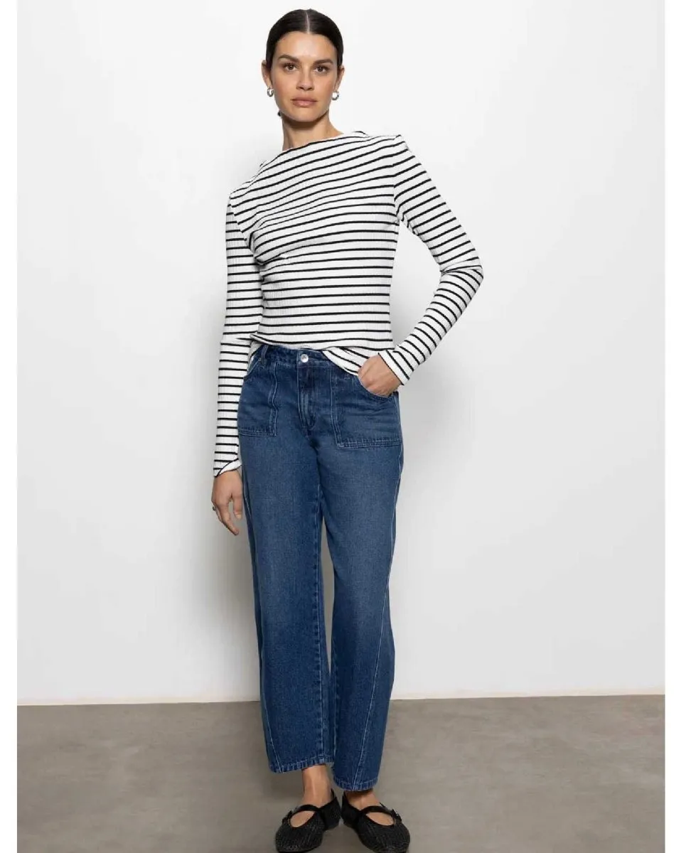 Chalk Black Stripe Boatneck T-Shirt