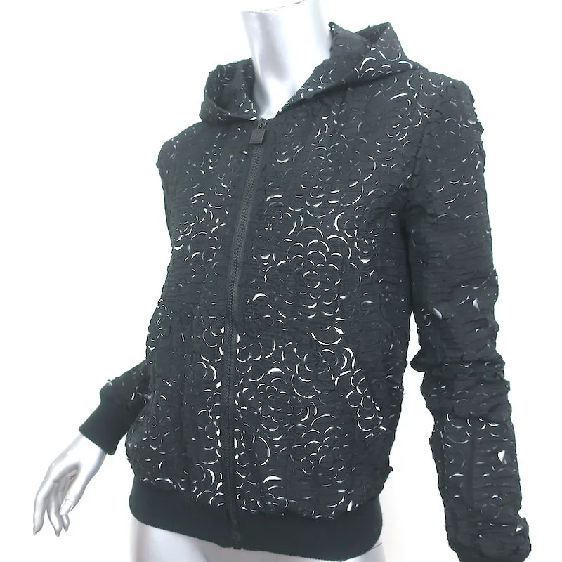 Chanel 09P Camellia Laser Cut Bomber Jacket Black Size 36