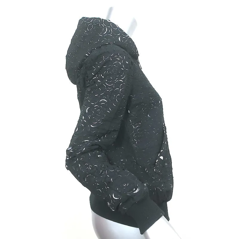 Chanel 09P Camellia Laser Cut Bomber Jacket Black Size 36