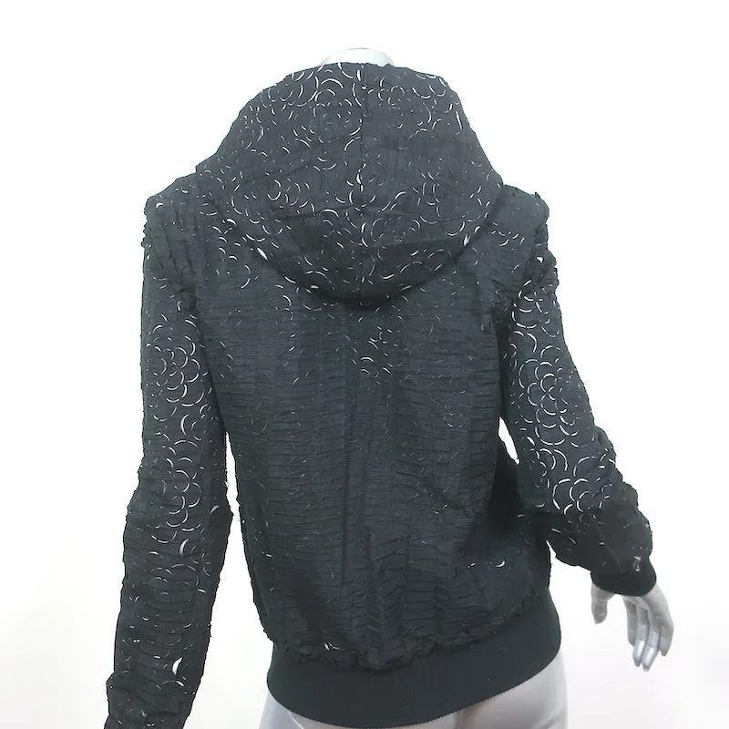 Chanel 09P Camellia Laser Cut Bomber Jacket Black Size 36