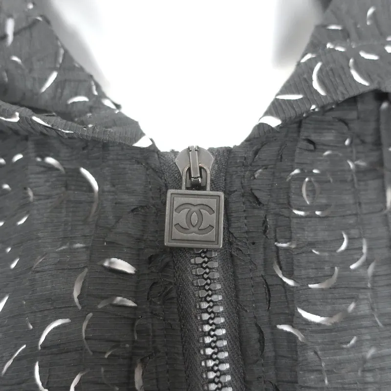 Chanel 09P Camellia Laser Cut Bomber Jacket Black Size 36