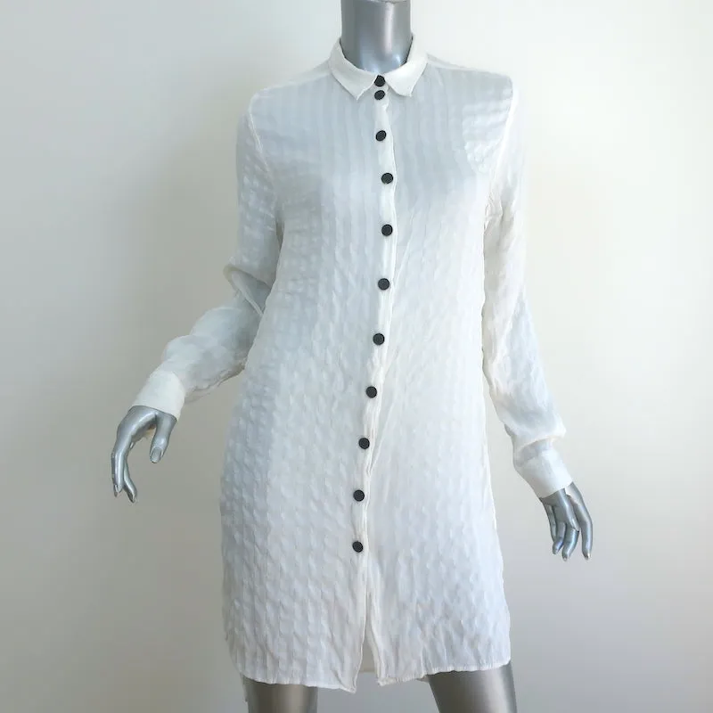 Christian Dior Button Down Tunic Mini Dress White Striped Silk-Blend Size US 6