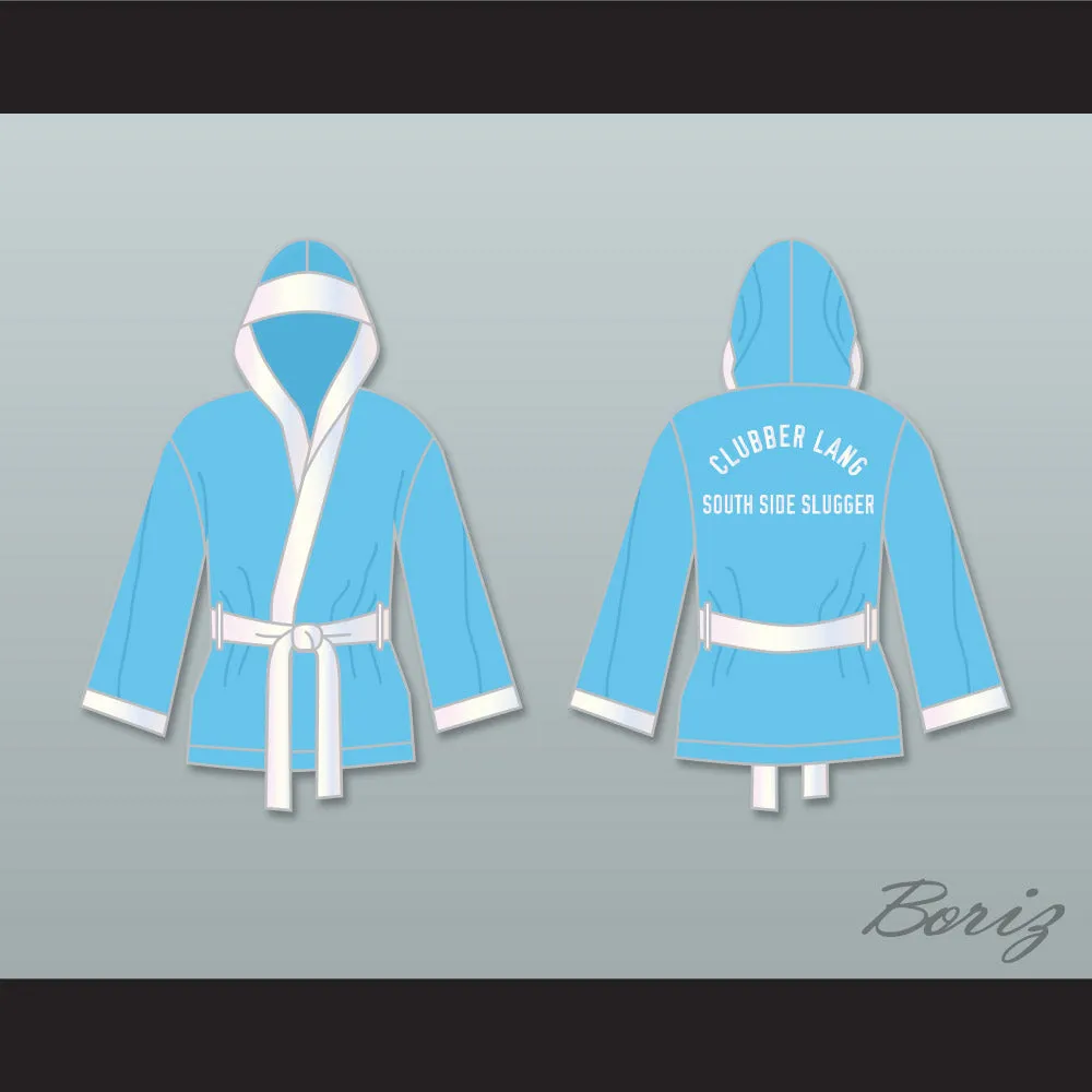 Clubber Lang South Side Slugger Light Blue Satin Half Boxing Robe with Hood