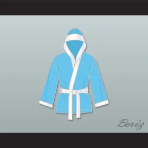 Clubber Lang South Side Slugger Light Blue Satin Half Boxing Robe with Hood
