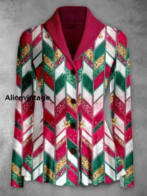 Colorful Plaid Print Vintage Elegant Lapel V-Neck Button Up Long Sleeve Top