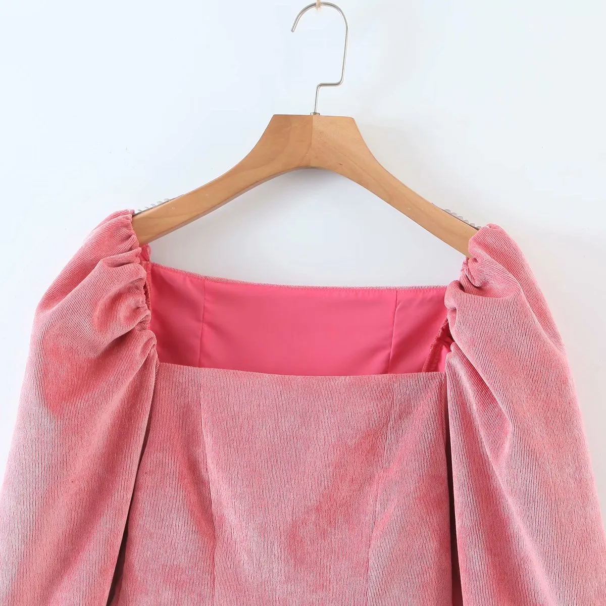 Corduroy Square Collar Puff Bubble Sleeve Shirt Crop Tops