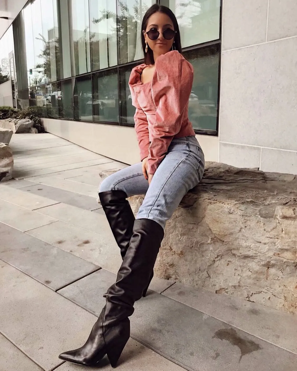 Corduroy Square Collar Puff Bubble Sleeve Shirt Crop Tops