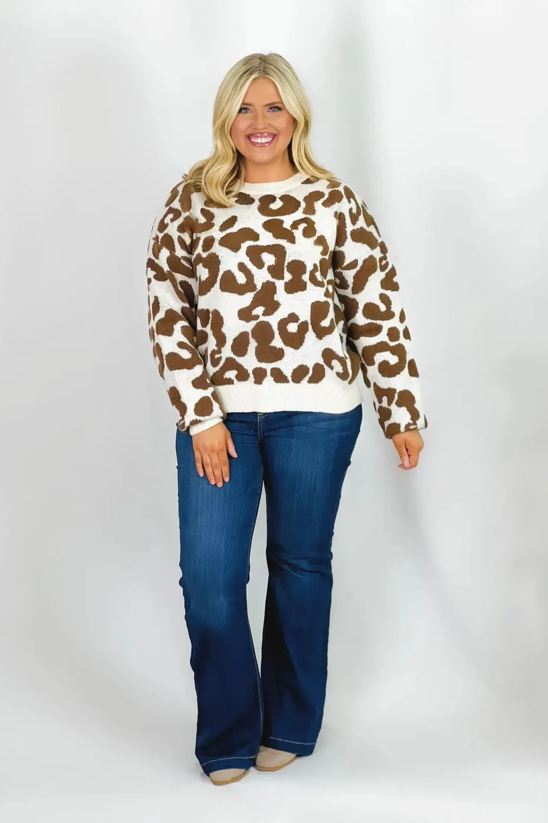 Cream and Brown Animal Print Long Sleeve Sweater *Final Sale*