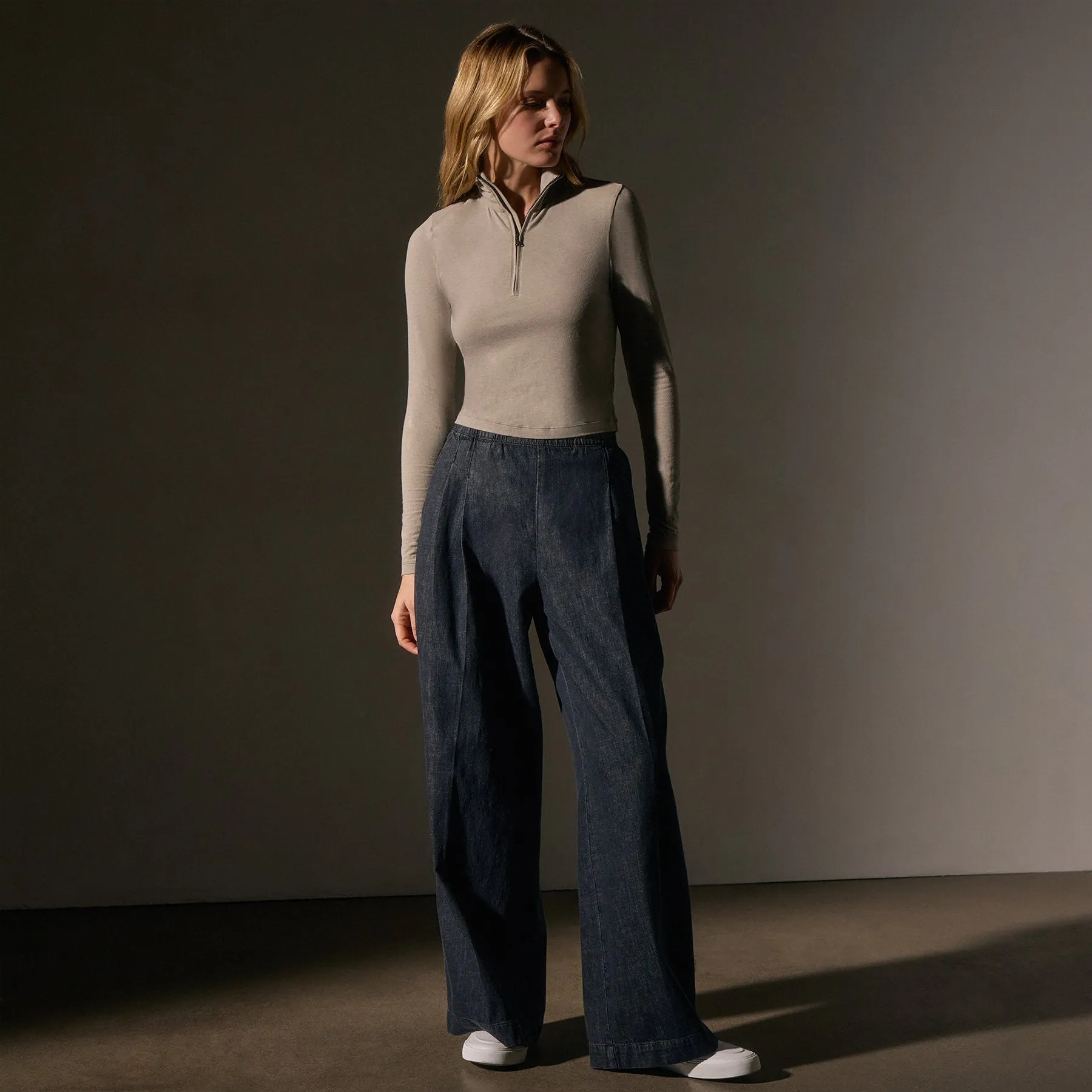 Cropped Long Sleeve Half Zip - Overcast