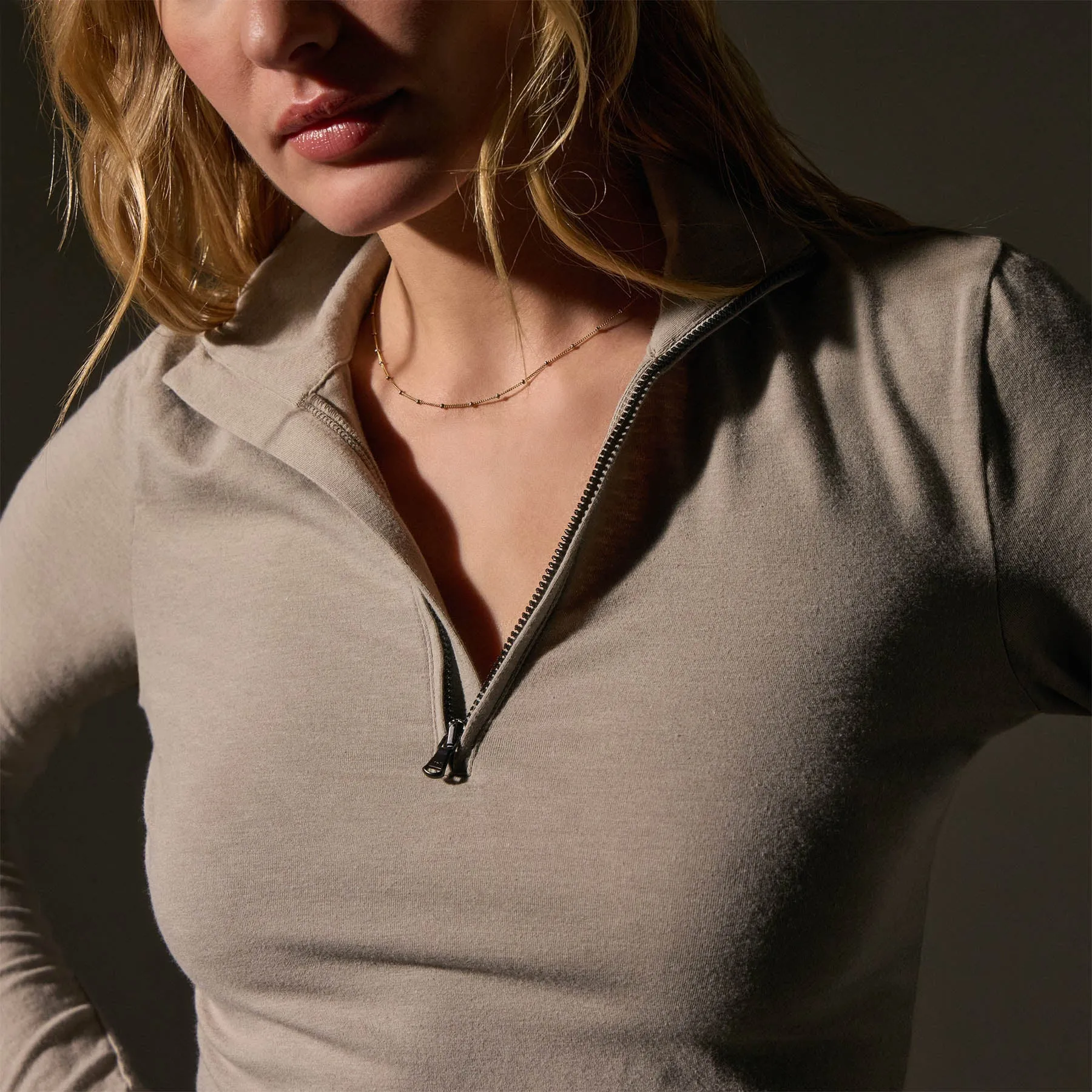 Cropped Long Sleeve Half Zip - Overcast